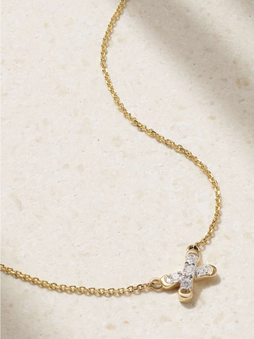 STONE AND STRAND Cross Stitch 14-karat Gold Diamond Necklace