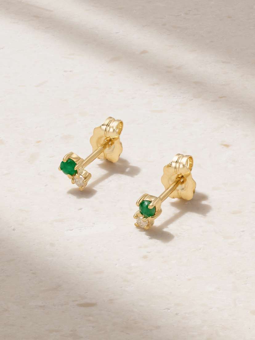 STONE AND STRAND Green Goddess Buddy 14-karat Gold, Emerald And Diamond Earrings