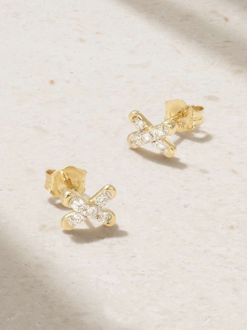 STONE AND STRAND Cross Stitch 14-karat Gold Diamond Earrings