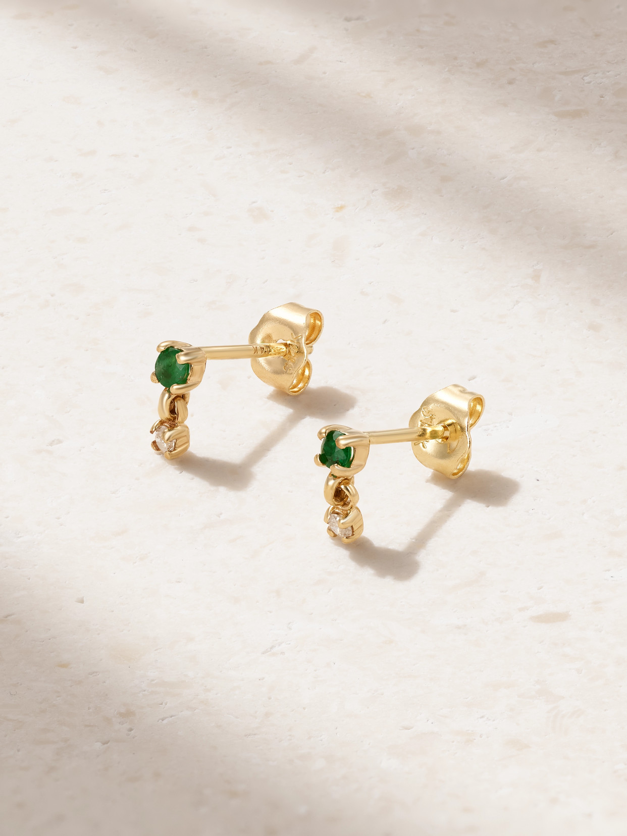 Stone And Strand Green Goddess 14-karat Gold, Emerald And Diamond Earrings