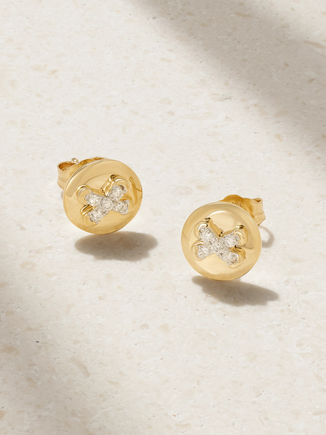 Stone And Strand Button 14-karat Gold Diamond Earrings