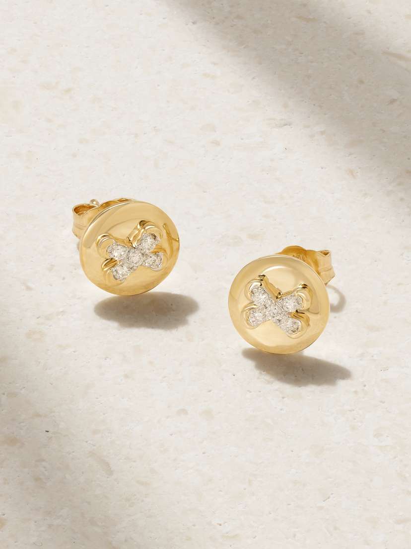 STONE AND STRAND Button 14-karat Gold Diamond Earrings