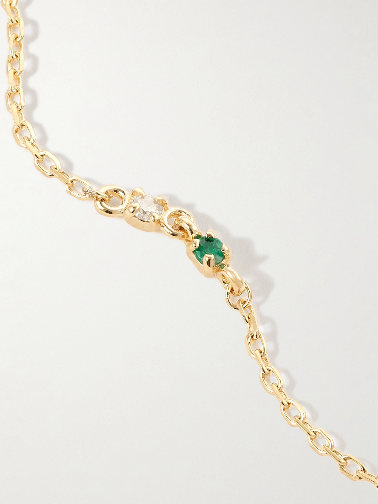 Stone And Strand Tiny Green Goddess 14-karat Gold, Emerald And Diamond Bracelet In Gold