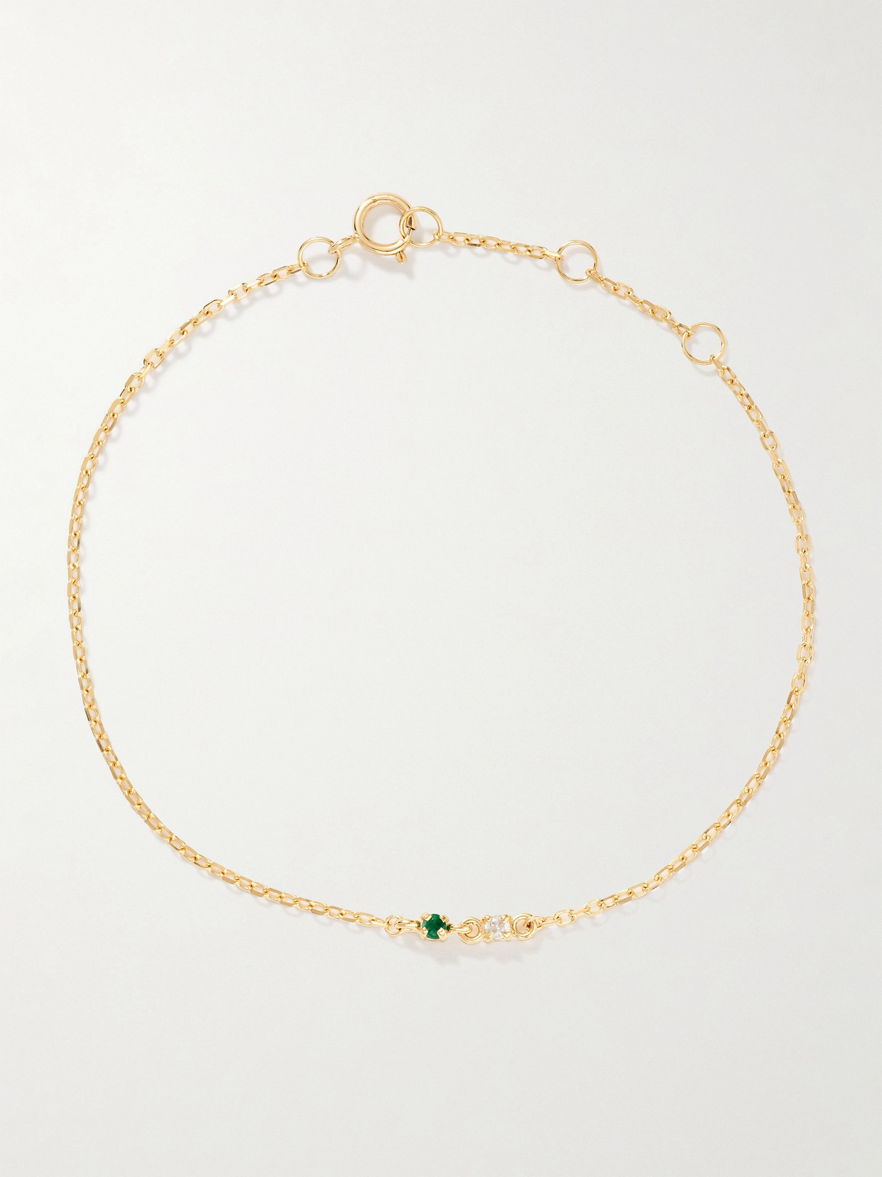Stone And Strand Tiny Green Goddess 14-karat Gold, Emerald And Diamond Bracelet