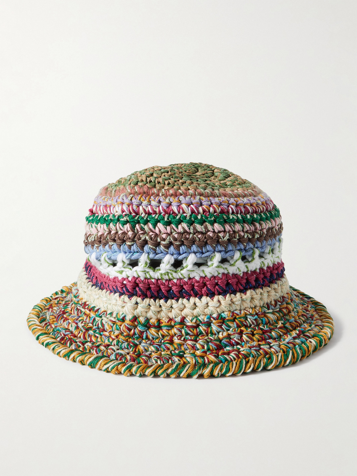 Ultraviolhat Crocheted Cotton And Raffia-blend Bucket Hat In Multi