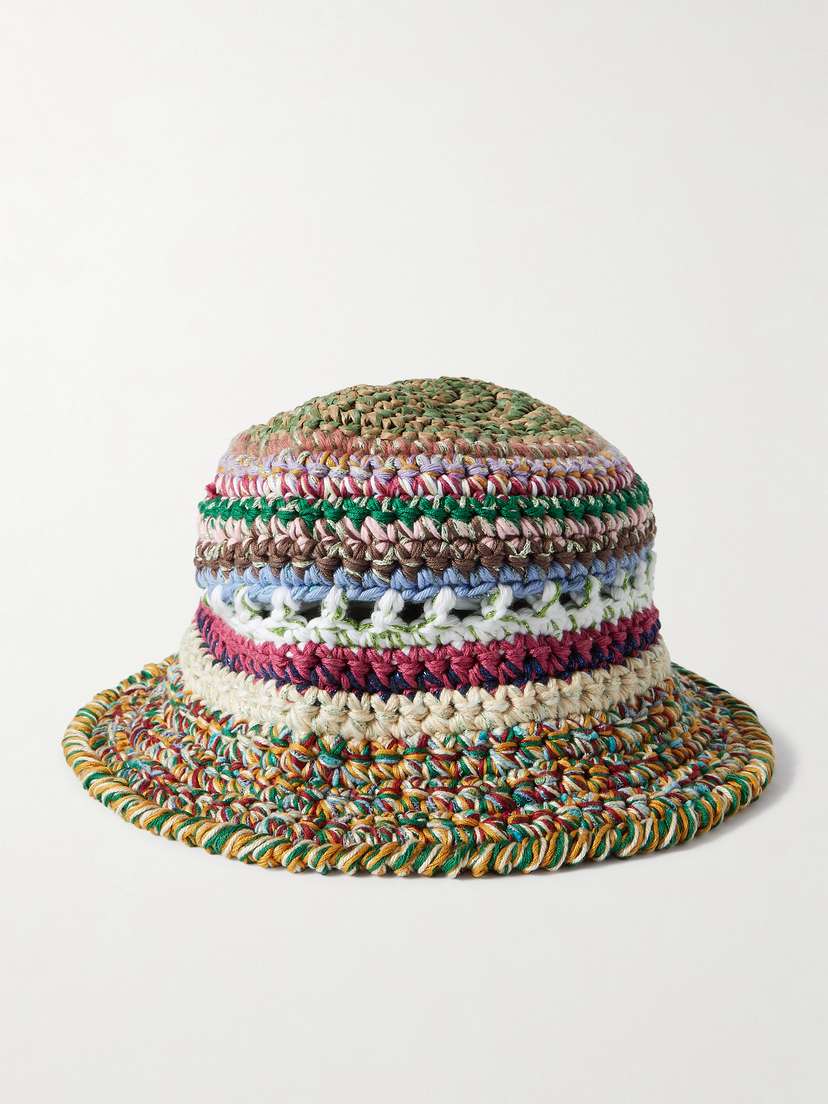 ULTRAVIOLHAT Crocheted Cotton And Raffia-blend Bucket Hat