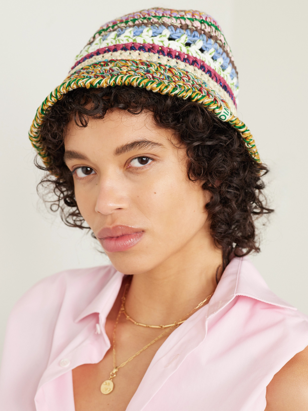 Ultraviolhat Crocheted Cotton And Raffia-blend Bucket Hat In Multi