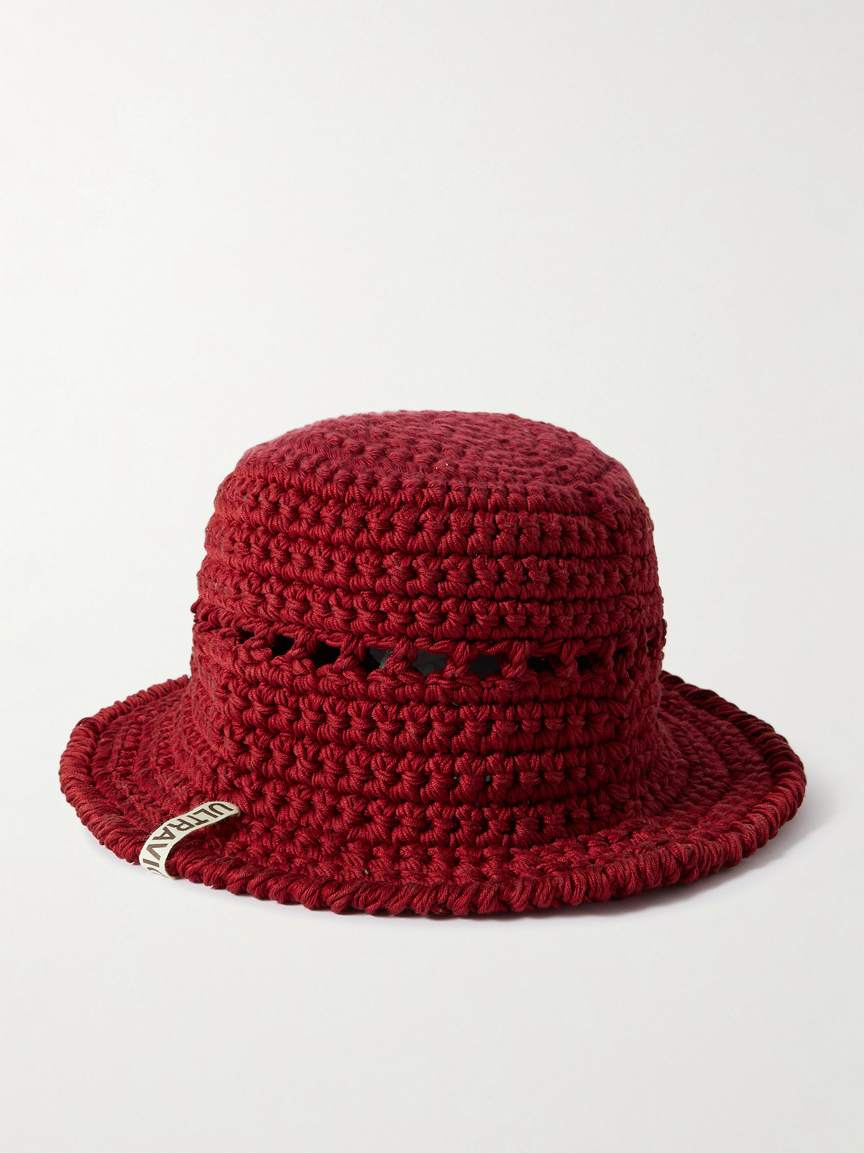 Ultraviolhat Crocheted Cotton And Raffia-blend Bucket Hat In Red