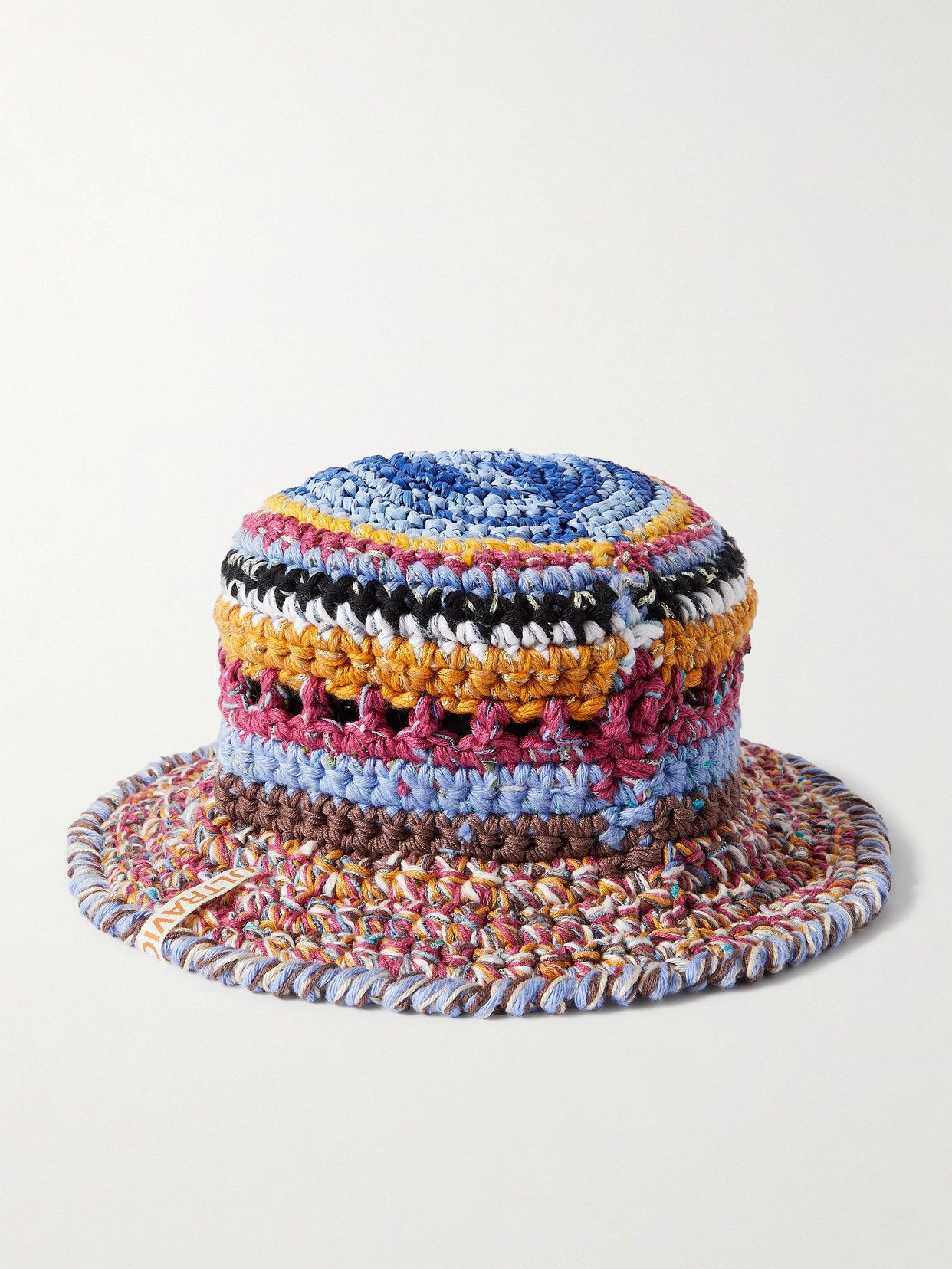 Ultraviolhat Crocheted Cotton And Raffia-blend Bucket Hat In Multi