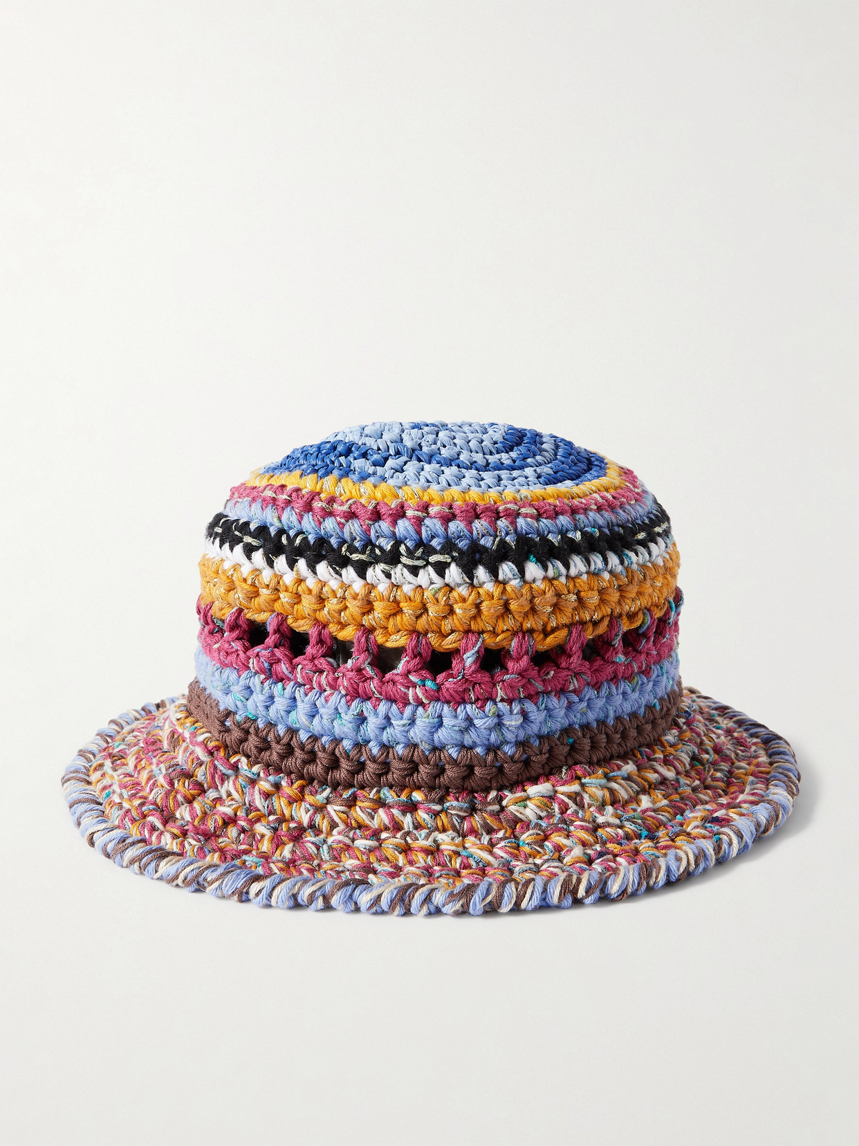Ultraviolhat Crocheted Cotton And Raffia-blend Bucket Hat In Multi