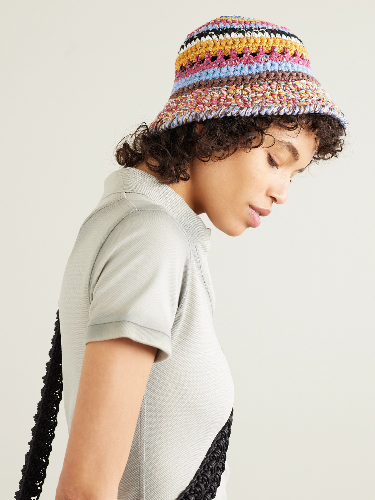 Ultraviolhat Crocheted Cotton And Raffia-blend Bucket Hat In Multi