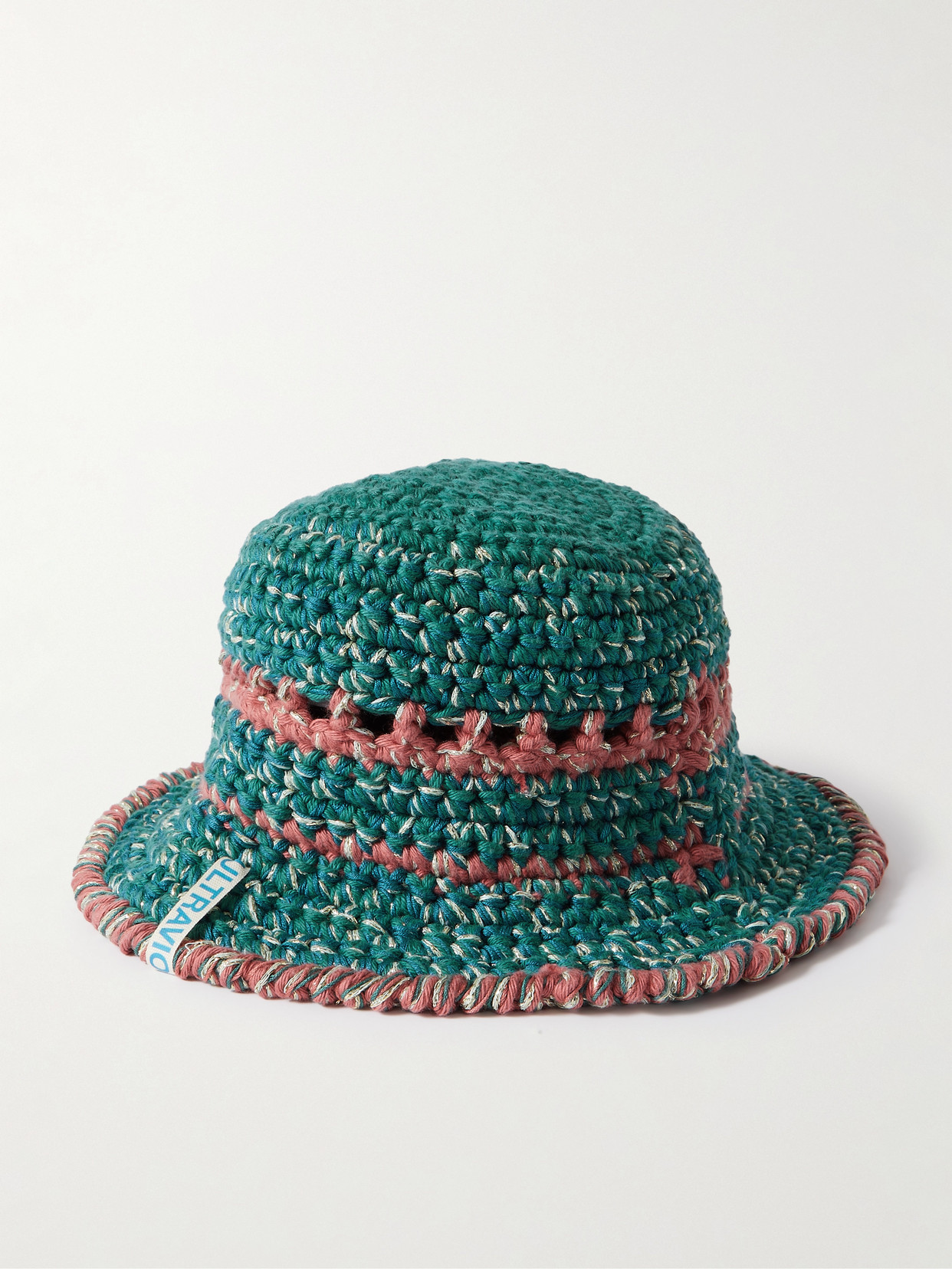 Ultraviolhat Crocheted Cotton And Raffia-blend Bucket Hat In Green