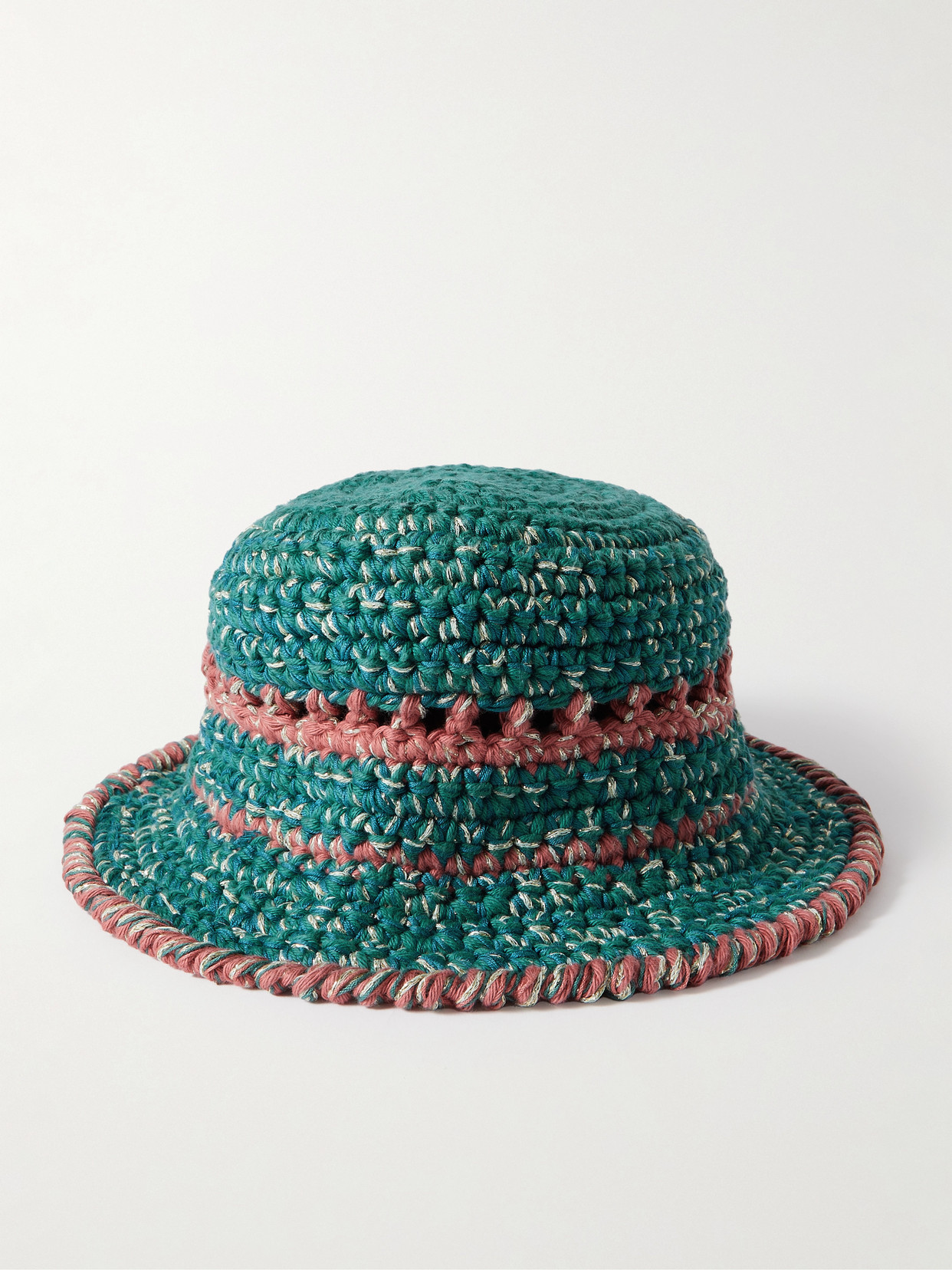 Ultraviolhat Crocheted Cotton And Raffia-blend Bucket Hat In Green