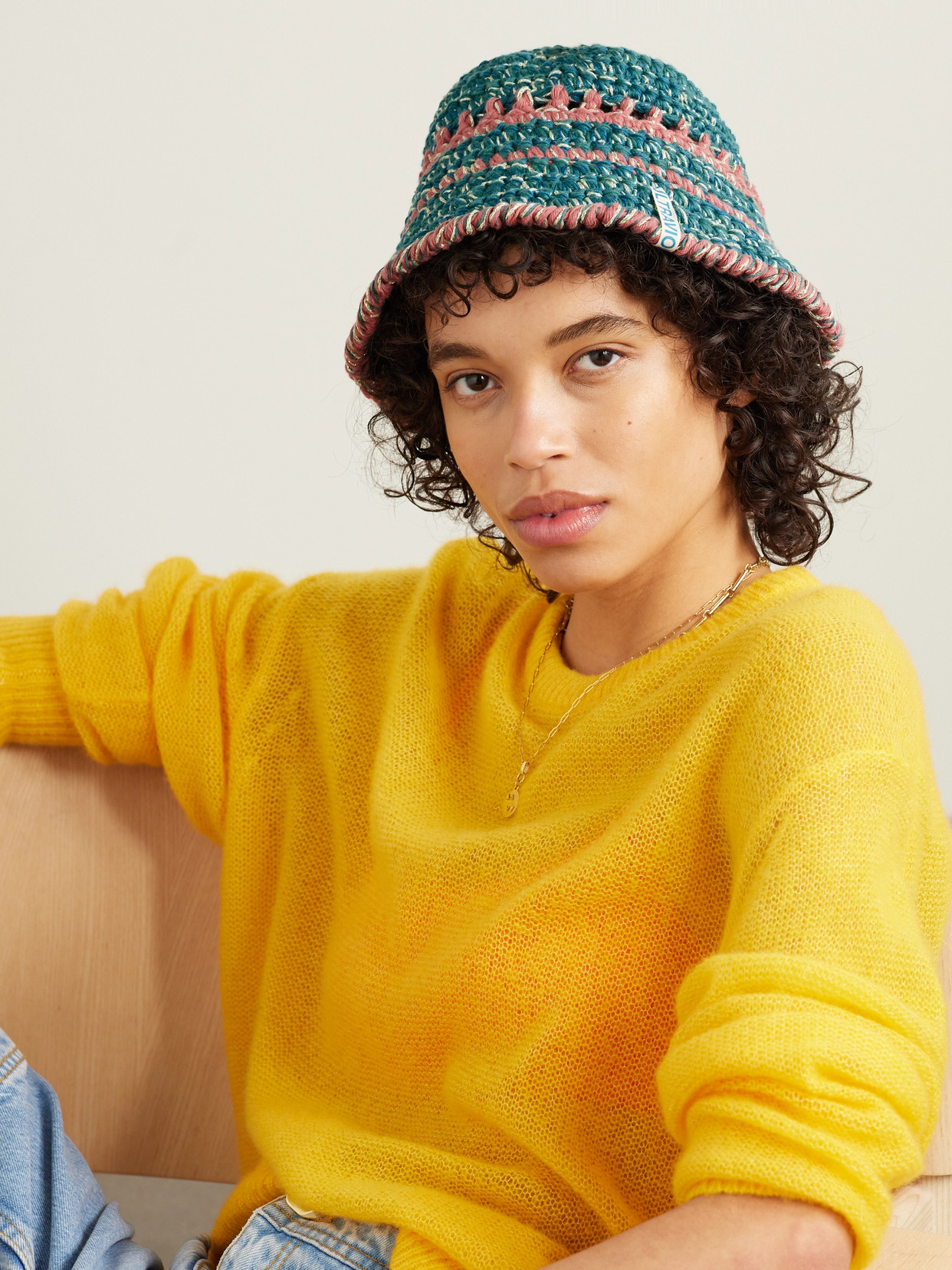 Ultraviolhat Crocheted Cotton And Raffia-blend Bucket Hat In Green