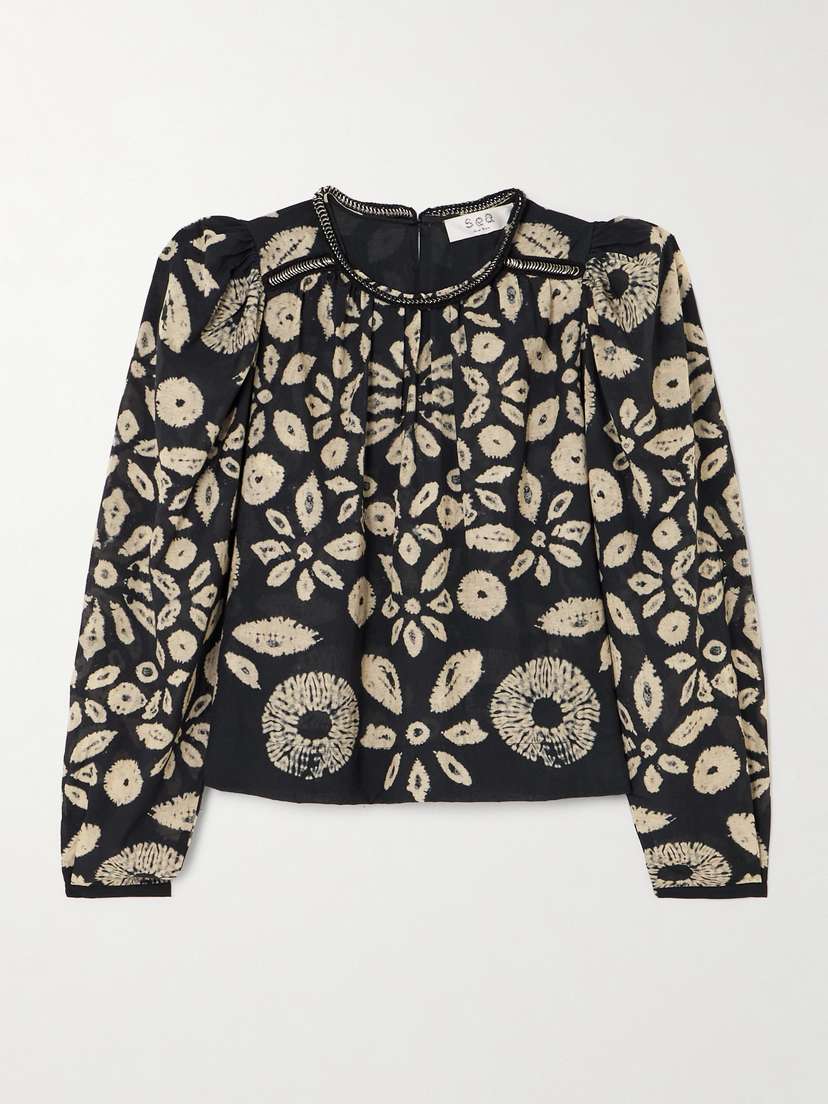Sea Thea Embellished Tie-dye Cotton-blend Voile Blouse - x large