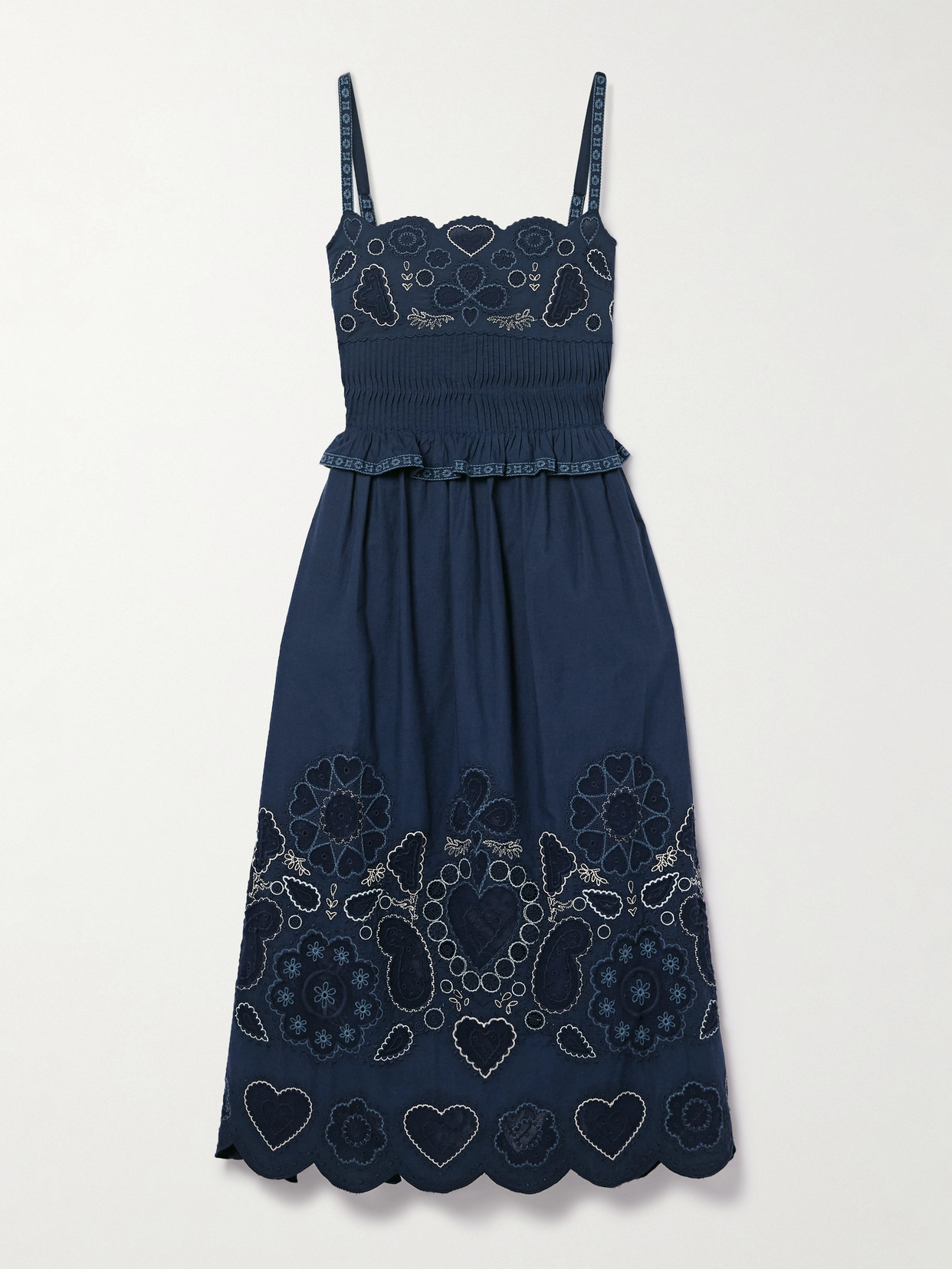 Sea Jeanetta Mesh-trimmed Embroidered Cotton-voile Midi Dress In Blue
