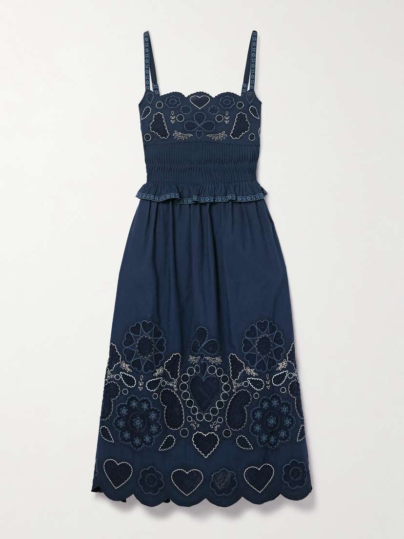 Sea Jeanetta Mesh-trimmed Embroidered Cotton-voile Midi Dress