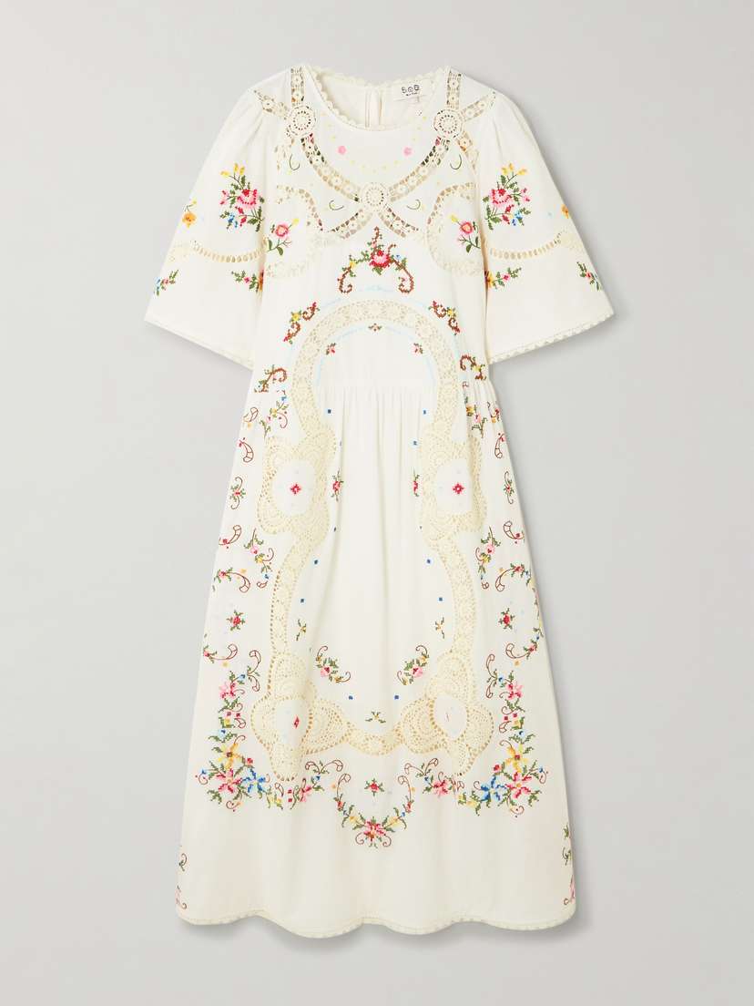 Sea Edwina Embroidered Guipure Lace-trimmed Cotton And Linen-blend Midi Dress - x large