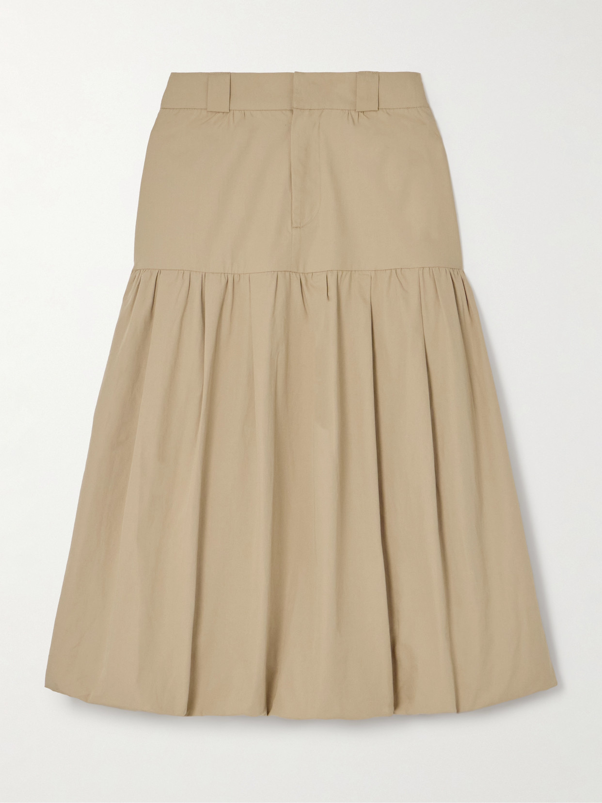 Sea Belle Pleated Tiered Cotton Midi Skirt In Neutrals