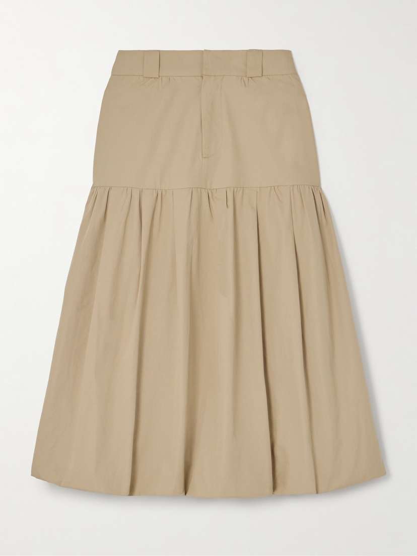 Sea Belle Pleated Tiered Cotton Midi Skirt