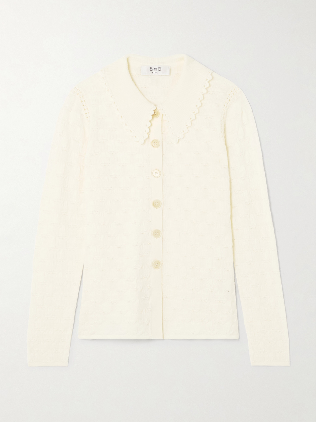 SEA MILA POINTELLE-KNIT MERINO WOOL CARDIGAN