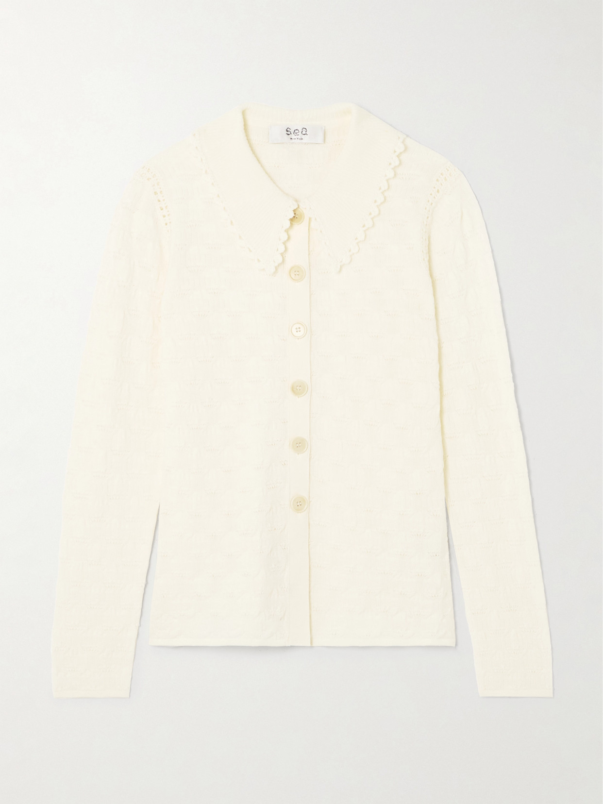 Sea Mila Pointelle-knit Merino Wool Cardigan In White