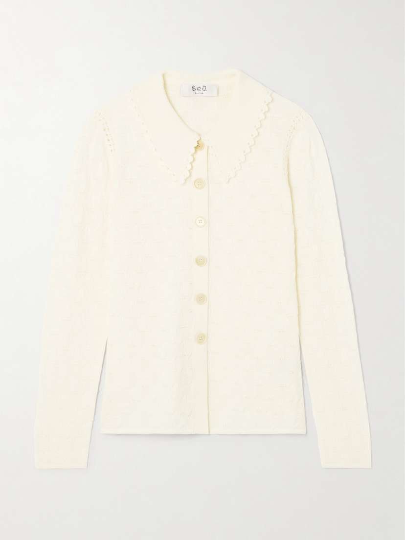 Sea Mila Pointelle-knit Merino Wool Cardigan