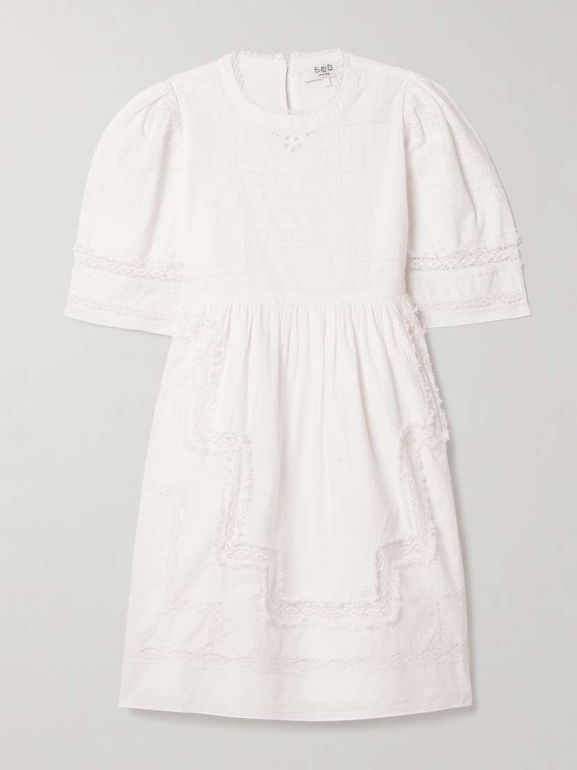 Sea Lilith Crochet-trimmed Cotton-voile Mini Dress