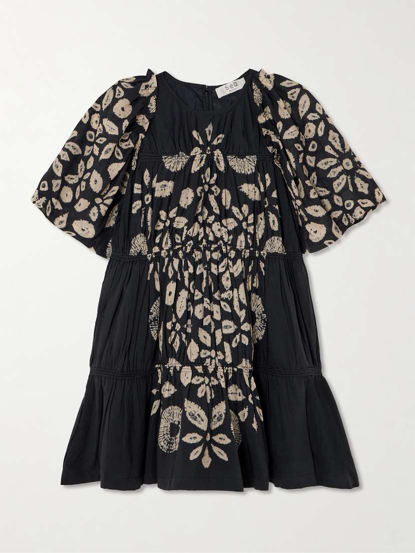 Sea Thea Gathered Ruffled Tie-dye Cotton-blend Voile Mini Dress - x large