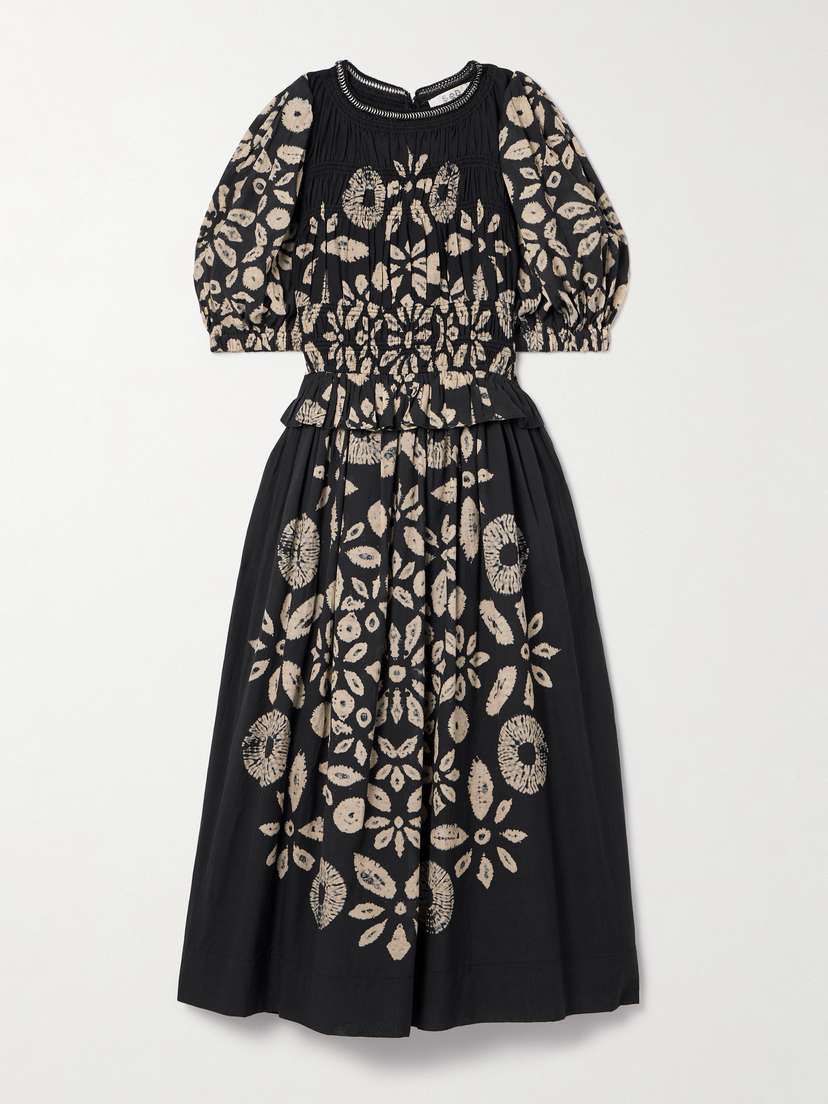 Sea Thea Embellished Shirred Tie-dyed Cotton-blend Voile Midi Dress