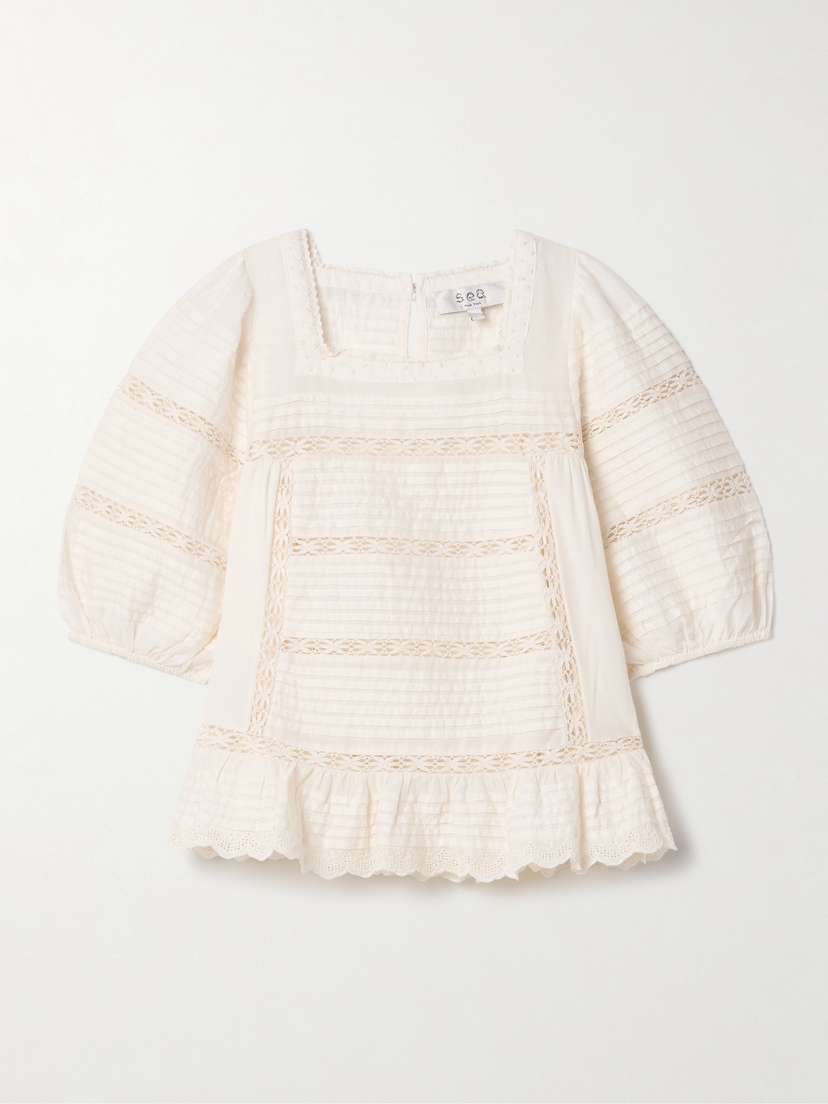Sea Antonina Crochet-trimmed Pintucked Cotton-voile Top - x large