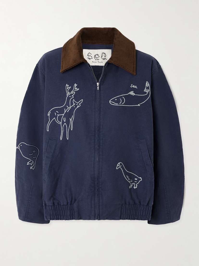 Sea Demi Oversized Embroidered Corduroy-trimmed Cotton-canvas Jacket
