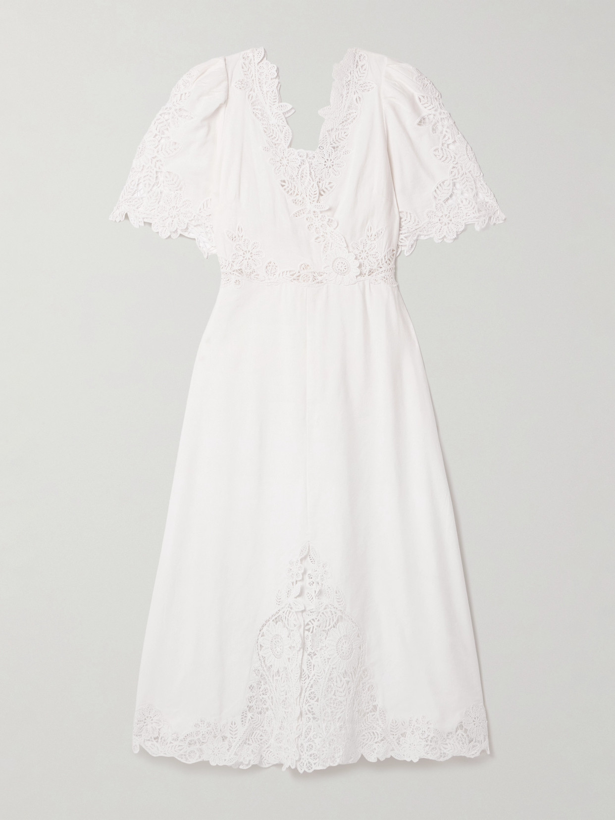 Sea Marcella Crocheted Lace-trimmed Cotton And Linen-blend Midi Dress In White