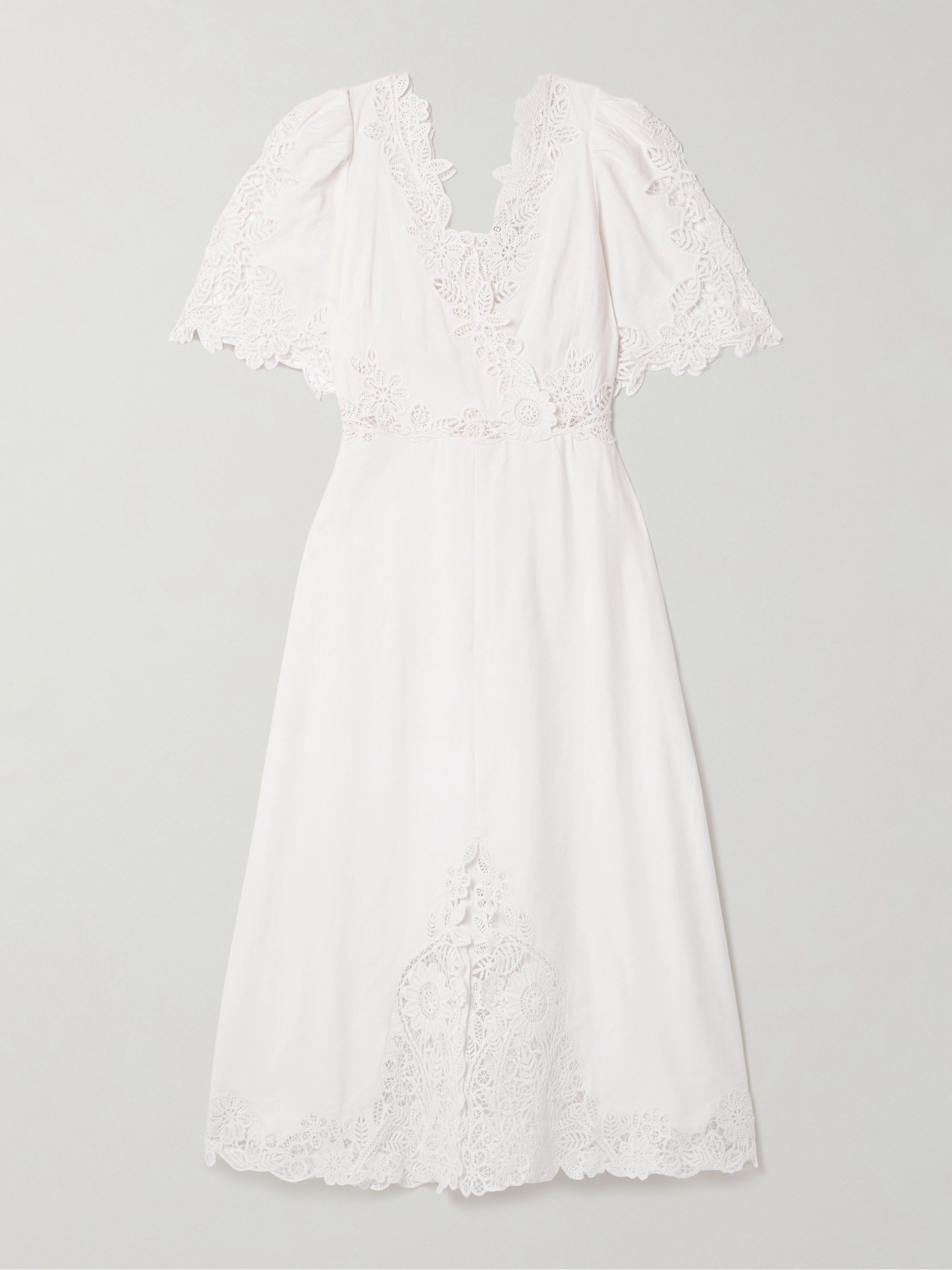 Sea Marcella crocheted lace-trimmed cotton and linen-blend midi dress thumbnail