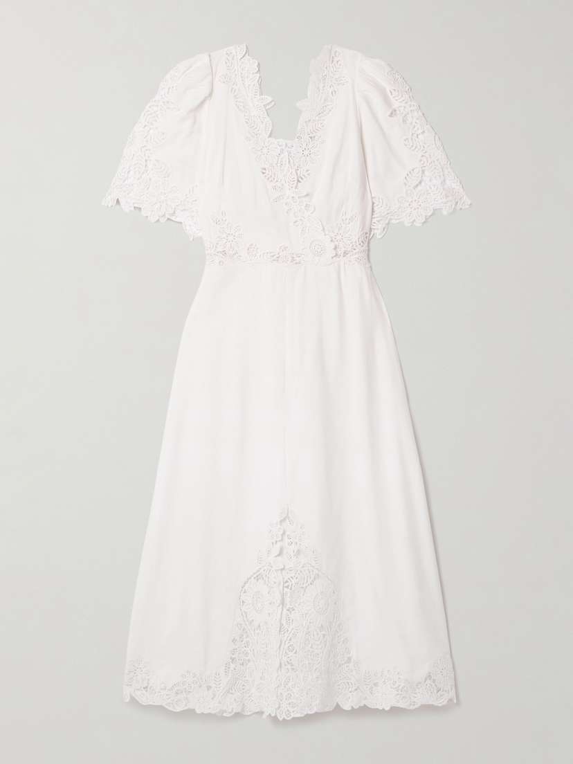 Sea Marcella Crocheted Lace-trimmed Cotton And Linen-blend Midi Dress