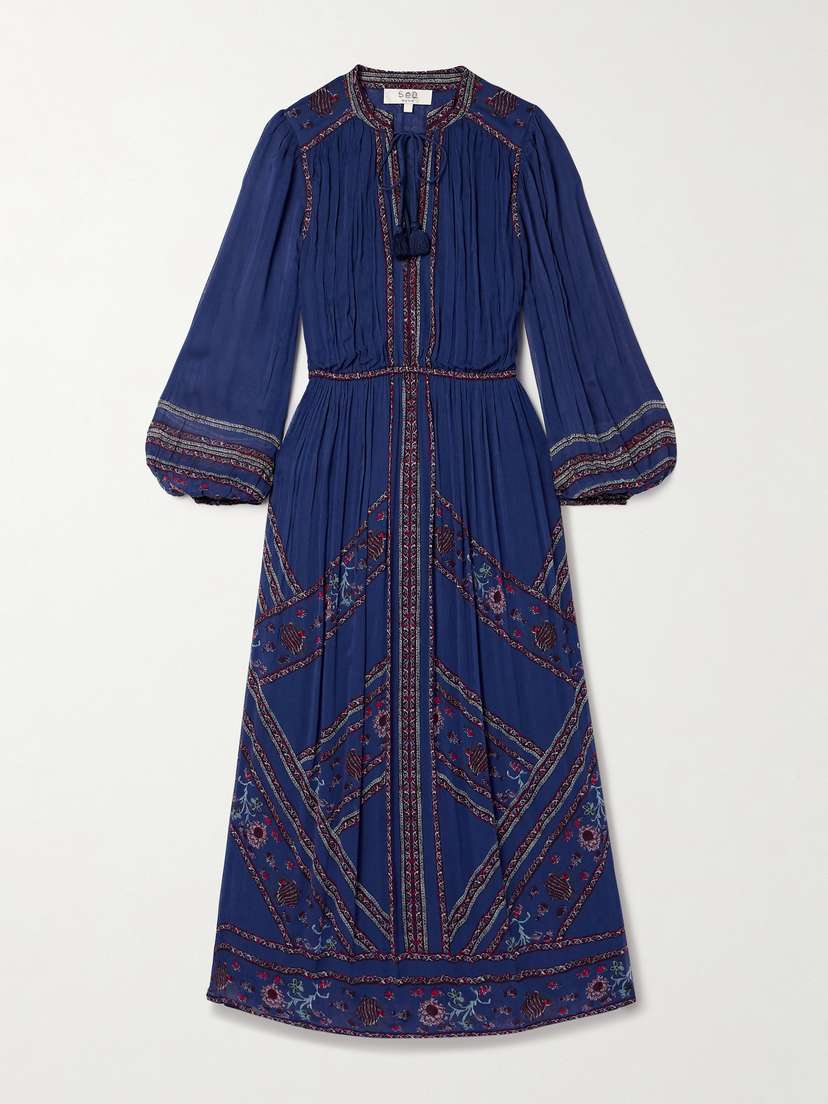 Sea Valeria Gathered Printed Crepon Midi Dress