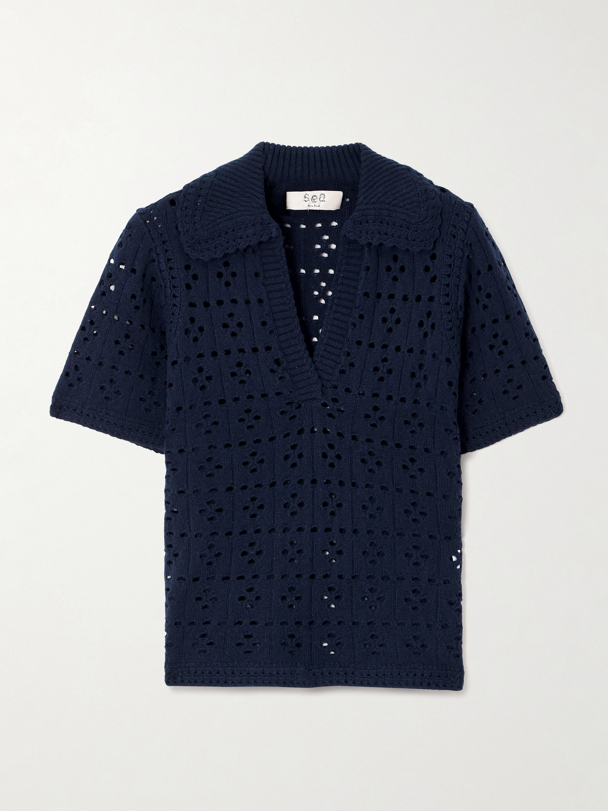 Sea - Emile Pointelle-knit Merino Wool-blend Top - Blue