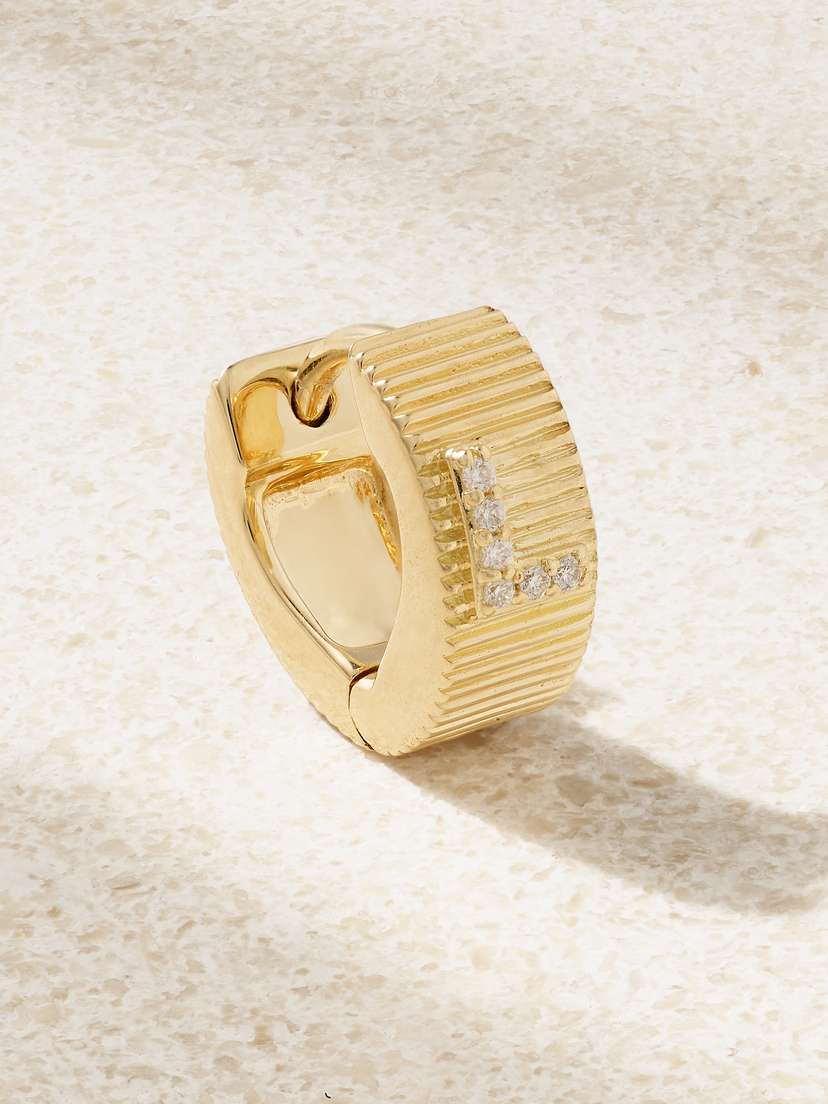 Foundrae Initial 18-karat Gold Diamond Single Hoop Earring