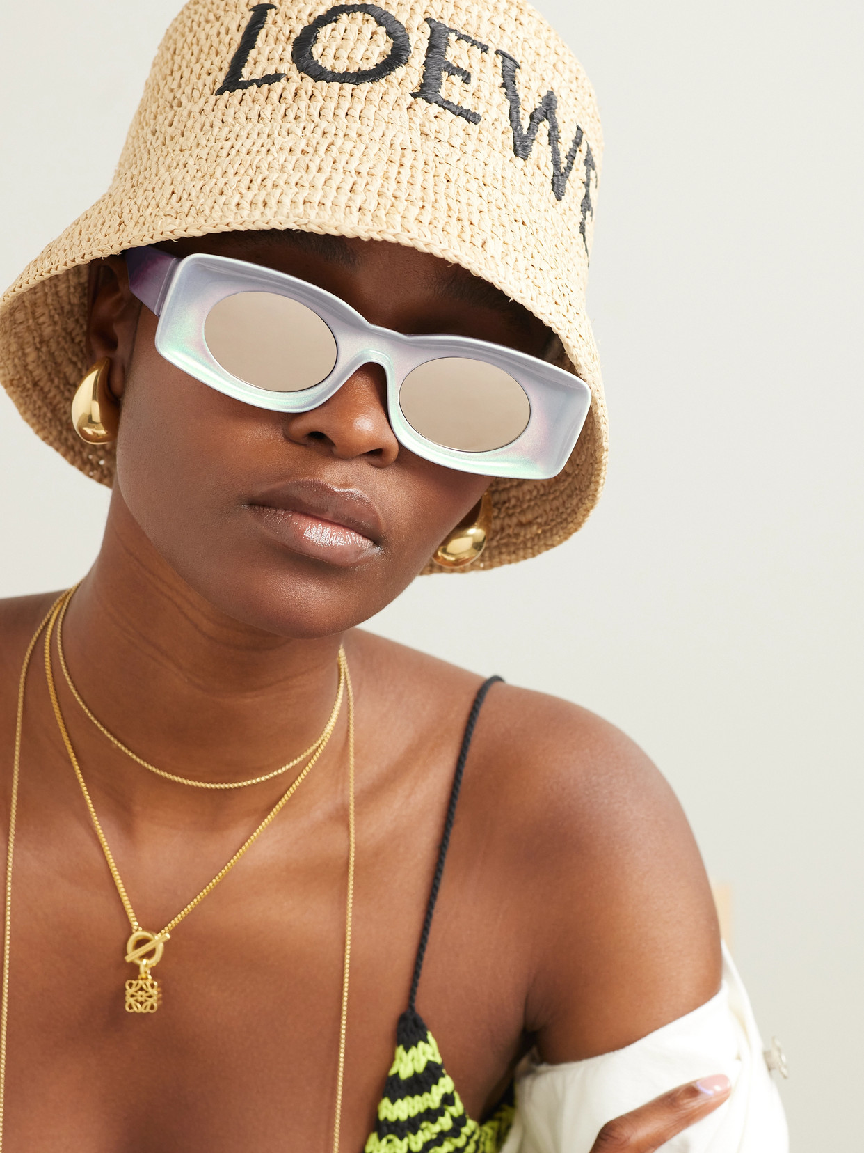 Shop Loewe + Paula's Ibiza Rectangle-frame Acetate Sunglasses In White