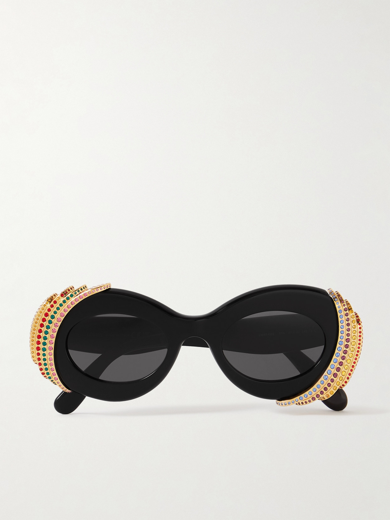 Loewe + Paula's Ibiza Oval-frame Crystal-embellished Gold-tone And Acetate Sunglasses In Black