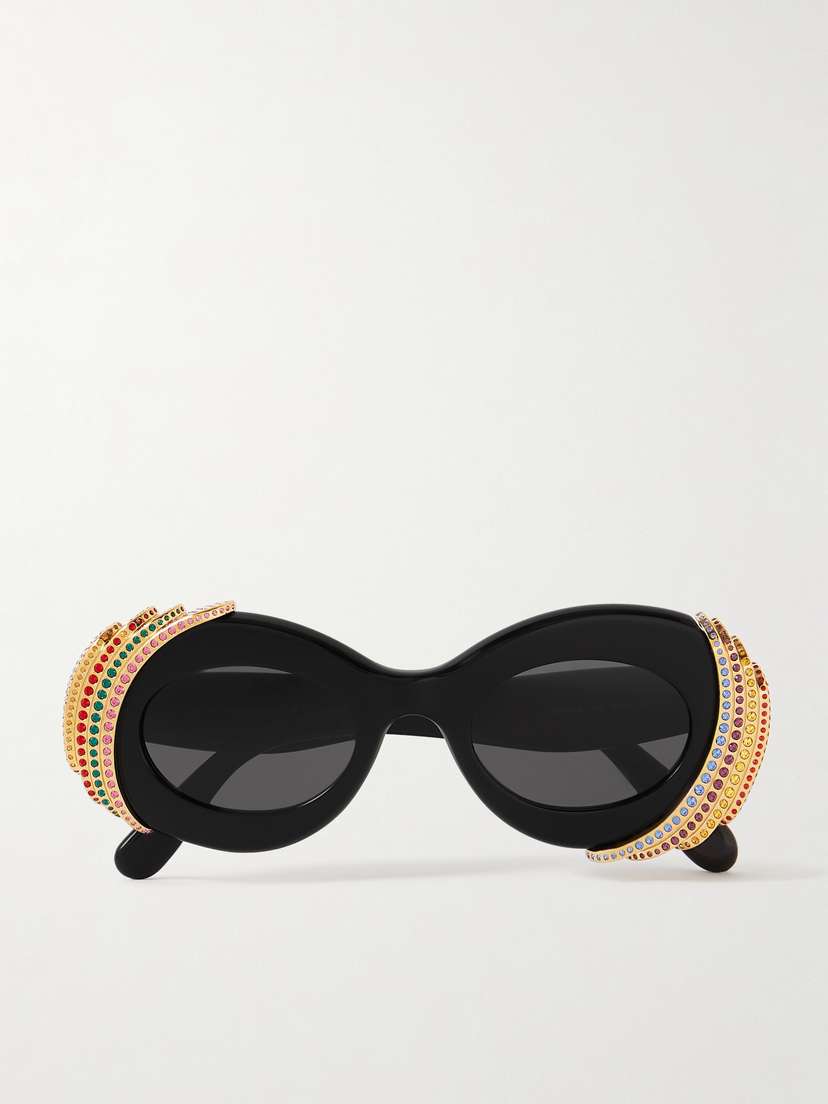 Loewe + Paula's Ibiza Oval-frame Crystal-embellished Gold-tone And Acetate Sunglasses