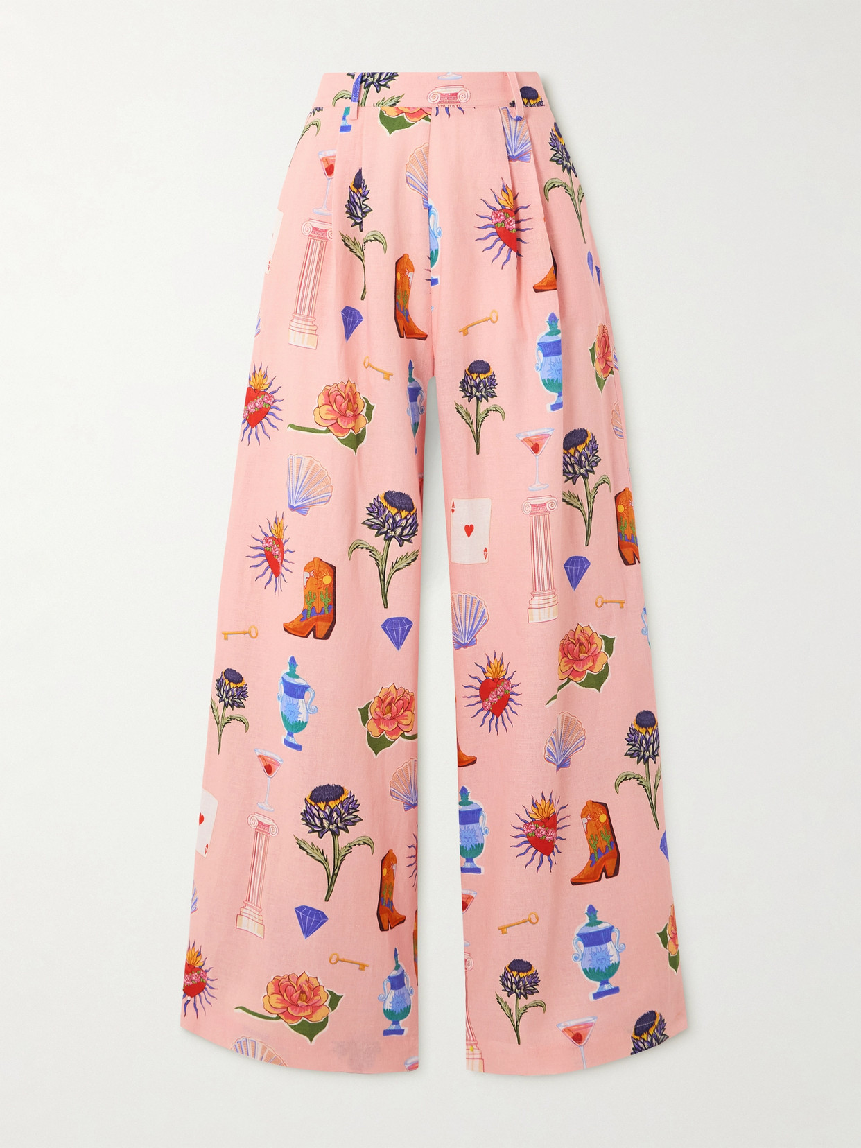 Borgo De Nor Melia Wide-leg Printed Cotton-jersey Trousers In Pink