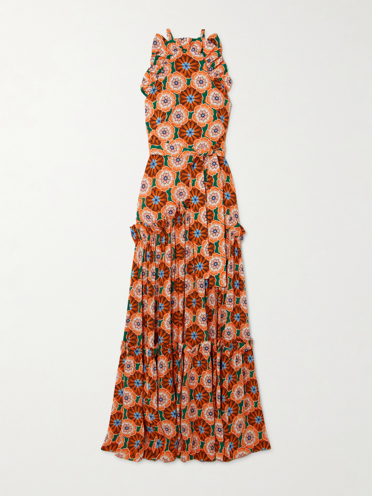 Borgo De Nor Tatiana Belted Ruffled Printed Crepe Maxi Dress In Orange