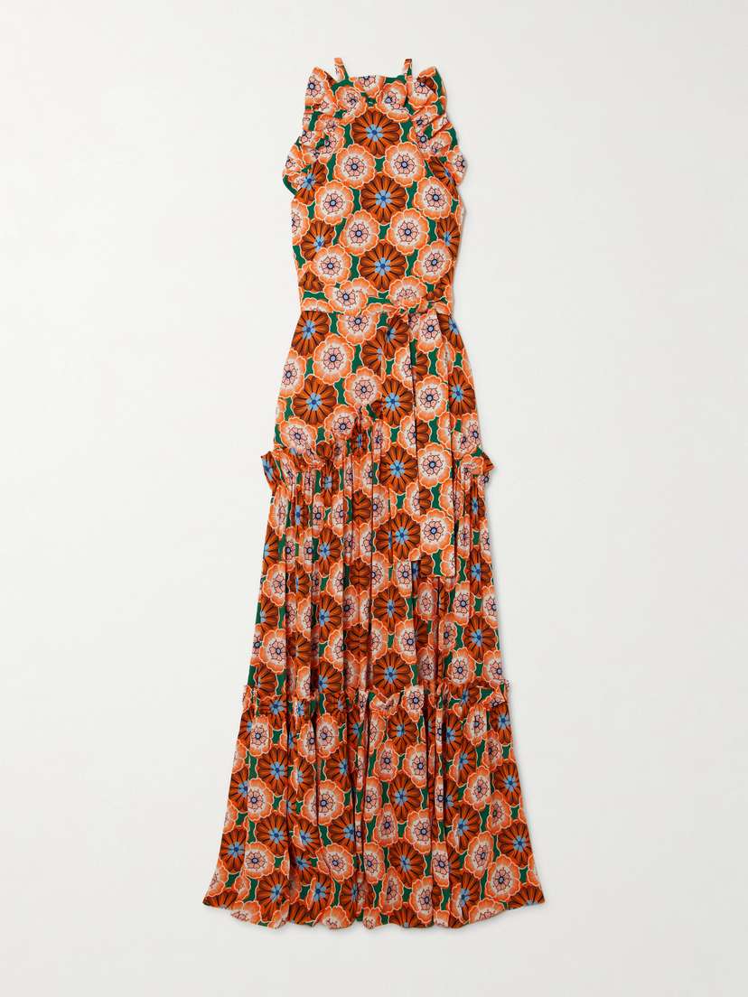 Borgo de Nor Tatiana Belted Ruffled Printed Crepe Maxi Dress