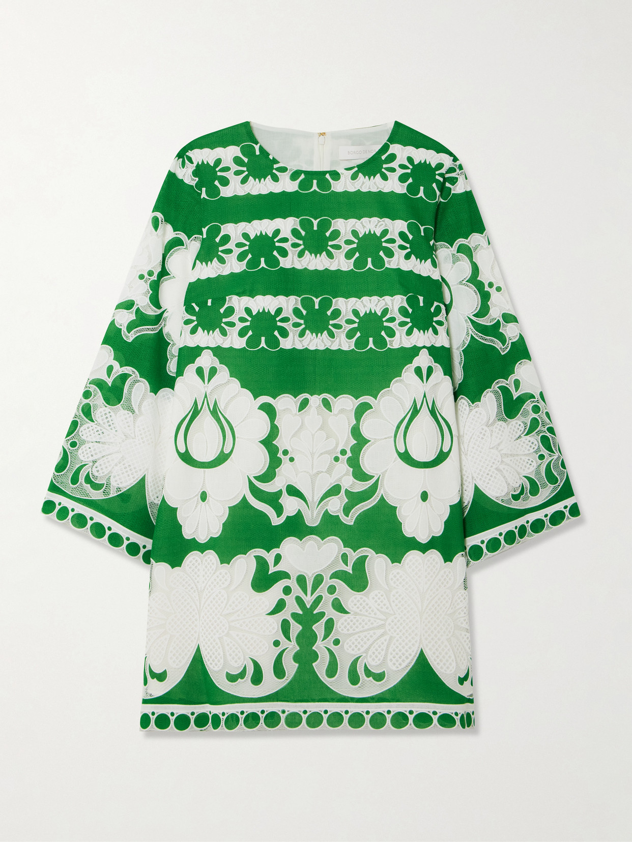 Borgo de Nor - Stevie Mesh-trimmed Cotton-blend Gauze Mini Dress - Green