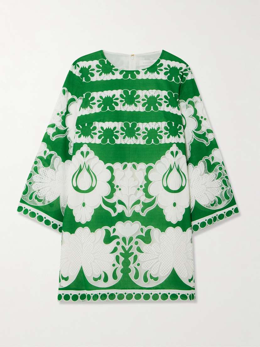 Borgo de Nor Stevie Mesh-trimmed Cotton-blend Gauze Mini Dress - UK 16