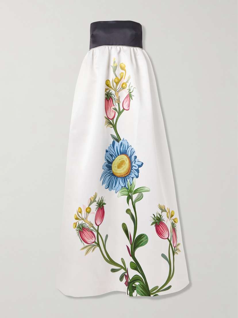 Borgo de Nor Anastasia Strapless Crystal-embellished Floral-print Satin-twill Gown - UK 14