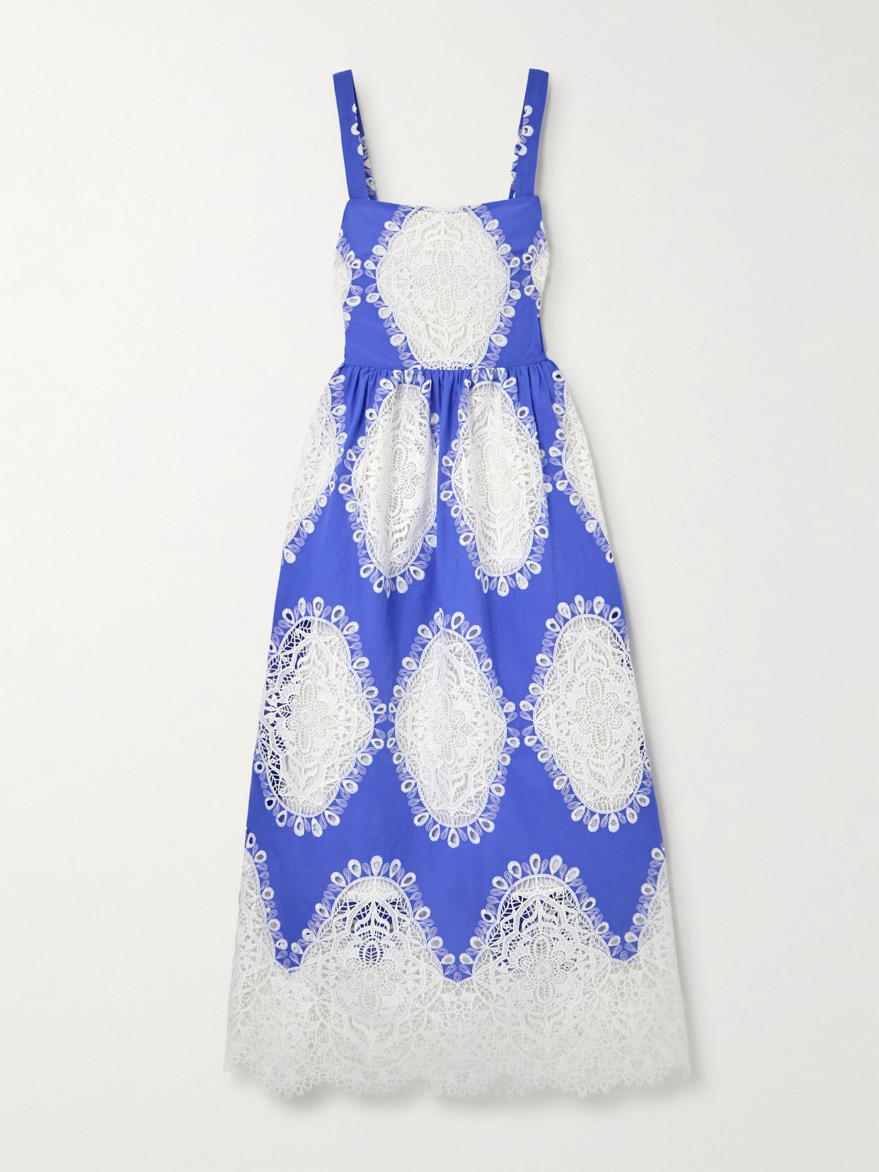 Borgo De Nor Ninet Embroidered Guipure Lace-trimmed Woven Midi Dress In Blue