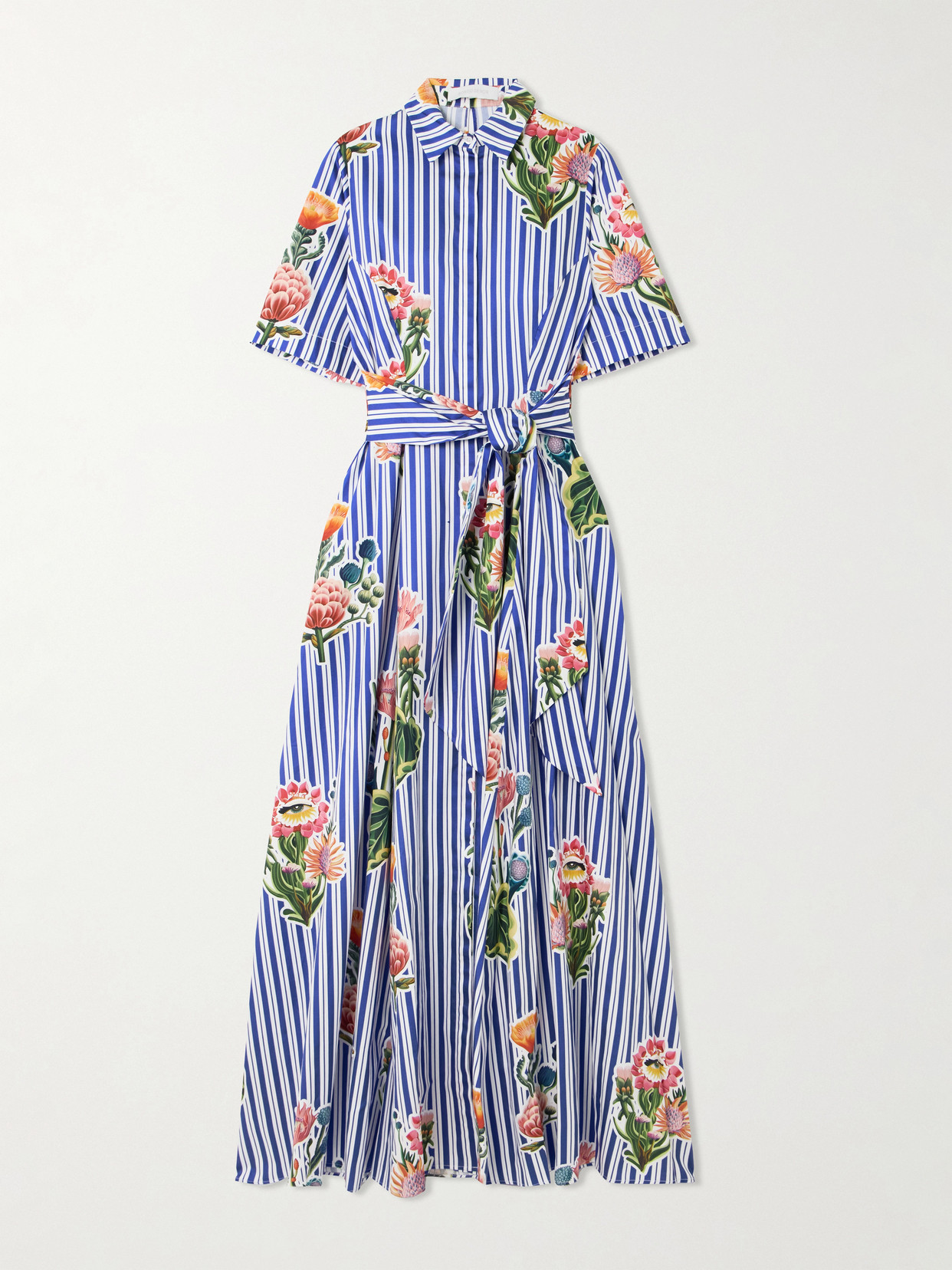 Borgo De Nor Posie Belted Printed Cotton-poplin Maxi Shirt Dress In Blue