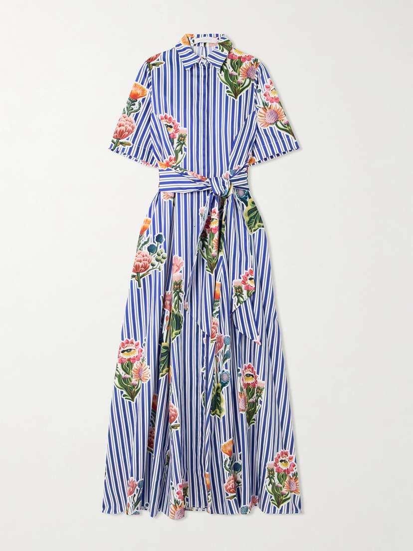 Borgo de Nor Posie Belted Printed Cotton-poplin Maxi Shirt Dress
